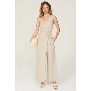 Rosetta Getty Oatmeal Apron Jumpsuit Sleeveless Wide Leg Linen Blend Beige Tan 6